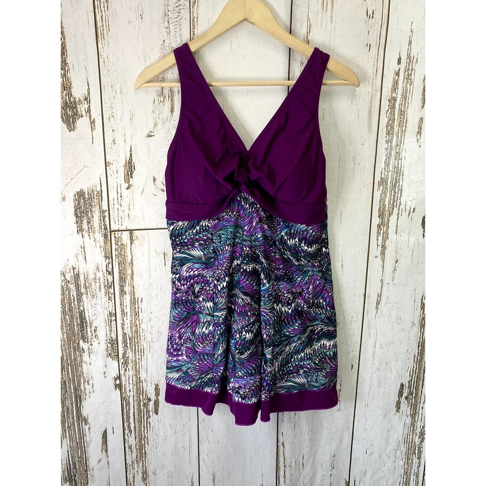Wantdo Purple And Teal Modest Swimsuit Dress - Picture 2 of 5